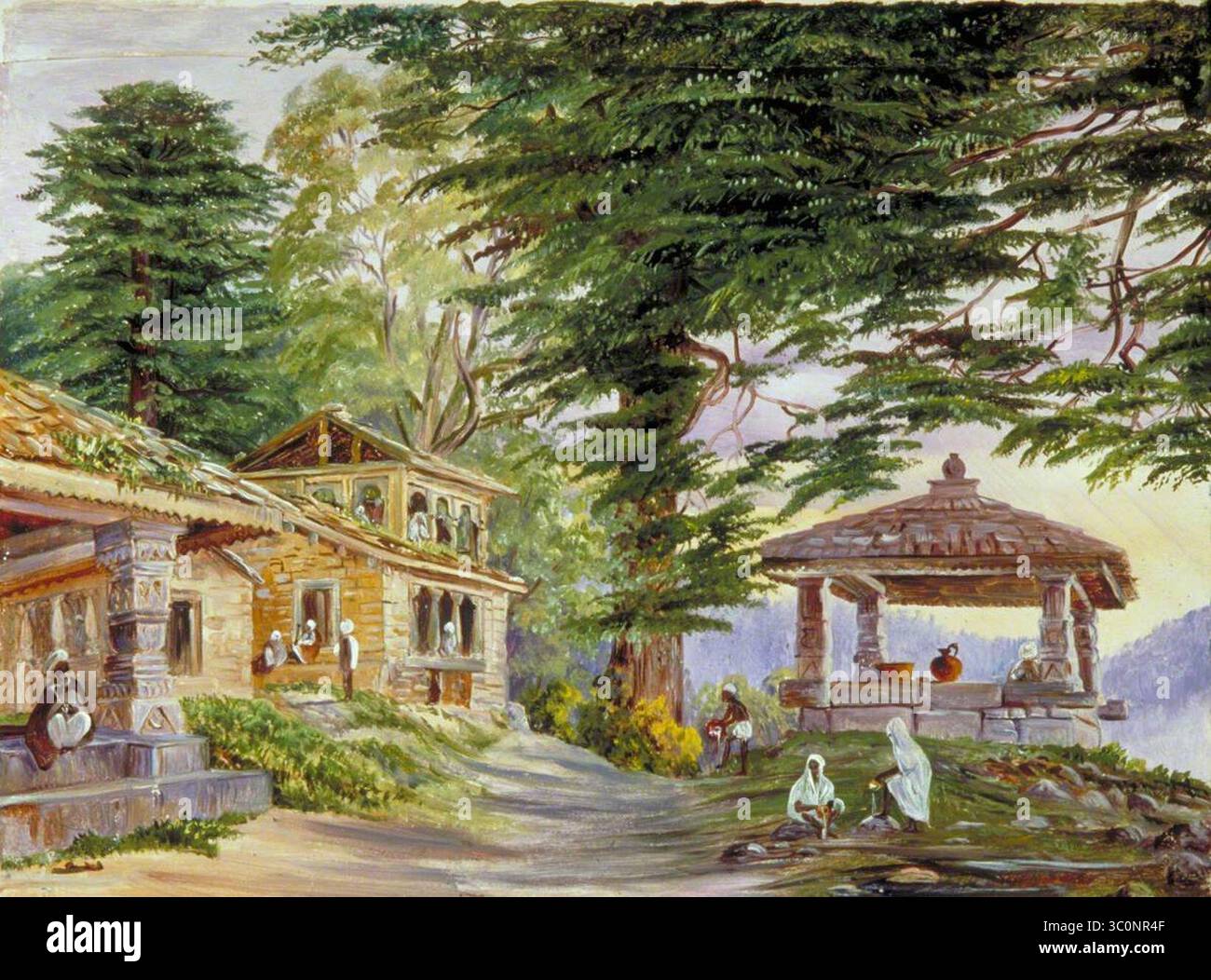 Marianne North (1830-1890) - Dibee Dhoora Dee with Its Well and Deodar Trees, Kumaon, India Stock Photo