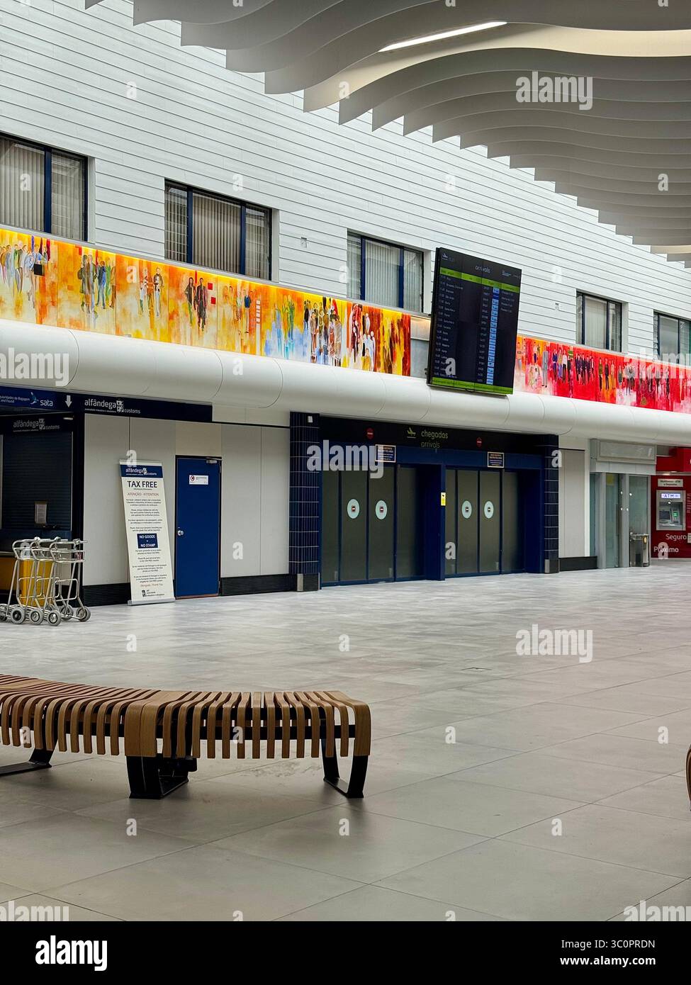 Arrivals area at João Paulo II Airport (Ponta Delgada Airport) on São Miguel Island, Azores, Portugal. - Smartphone Captured Stock Image