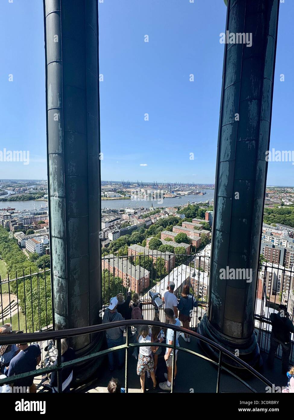 View from the observation platform of St. Michael's Church (Michel) in Hamburg, Germany, overlooking the city and harbor. - Smartphone Captured Stock Image