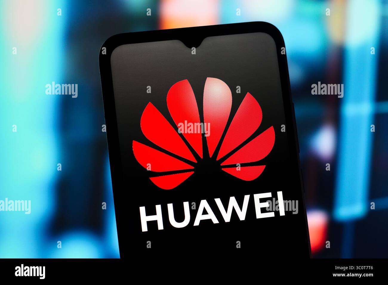 In this photo illustration, the Huawei Corporation logo is seen ...