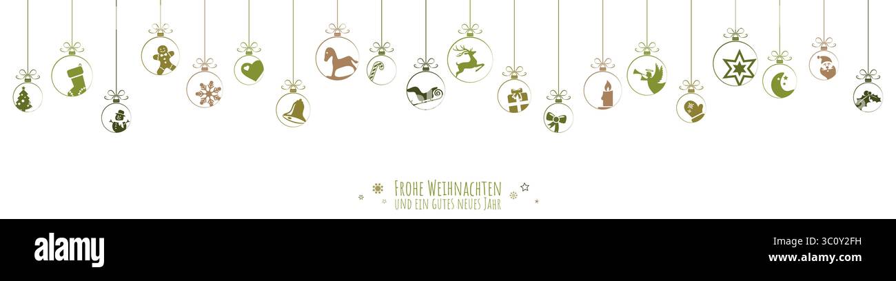hanging baubles colored green with different abstract icons for christmas and winter time concepts and greetings for christmas and New Year Stock Vector