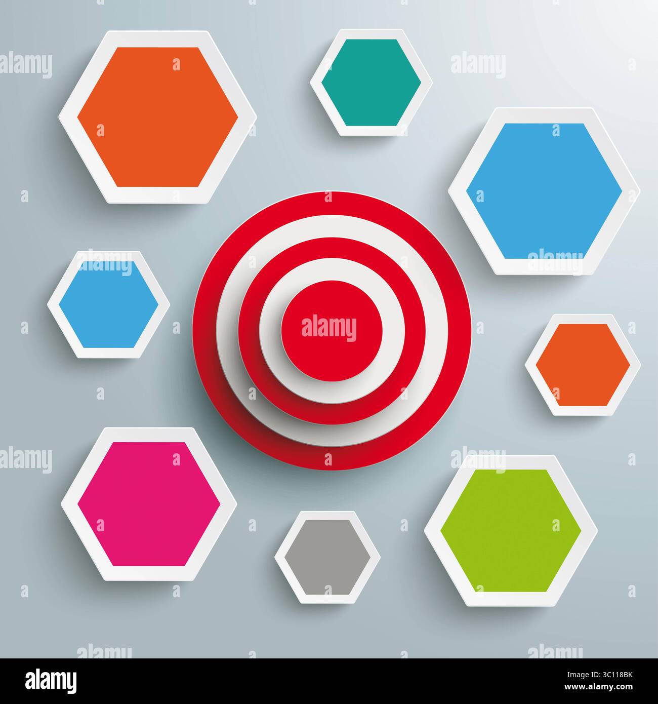 Colored Hexagons Red Target Infographic Infographic with red target on ...
