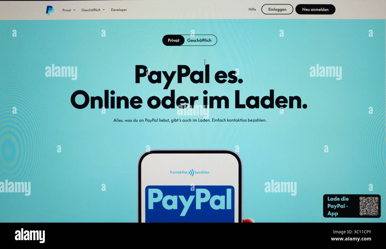PayPal-Webseite auf Computerbildschirm Startseite von PayPal auf einem Computerbildschirm. Symbolbild zur Illustration von Online-Zahlung, FinTech oder digitalen Bezahldiensten. Editorial Use Only ,Not for Commercial Use. *** PayPal website on computer screen Home page of PayPal on a computer screen Icon image illustrating online payment, FinTech or digital payment services EDITORIAL USE ONLY ,Not for Commercial Use Copyright: xEibner-Pressefotox EP_EER Stock Photo