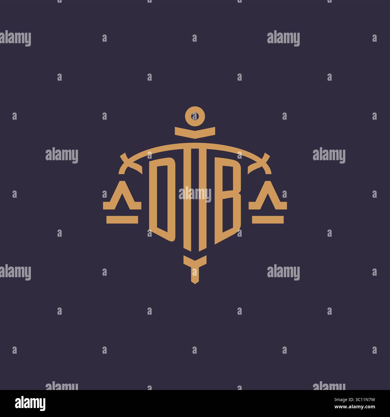 Monogram DB logo for legal firm with geometric scale and sword style vector graphic Stock Vector