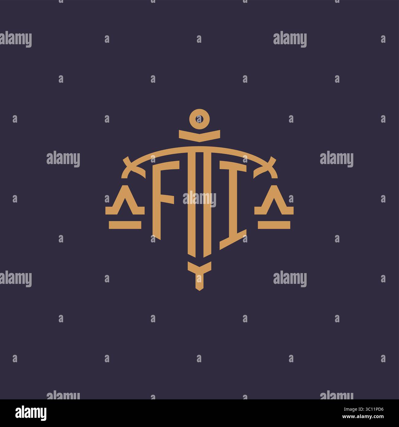 Monogram FI logo for legal firm with geometric scale and sword style vector graphic Stock Vector