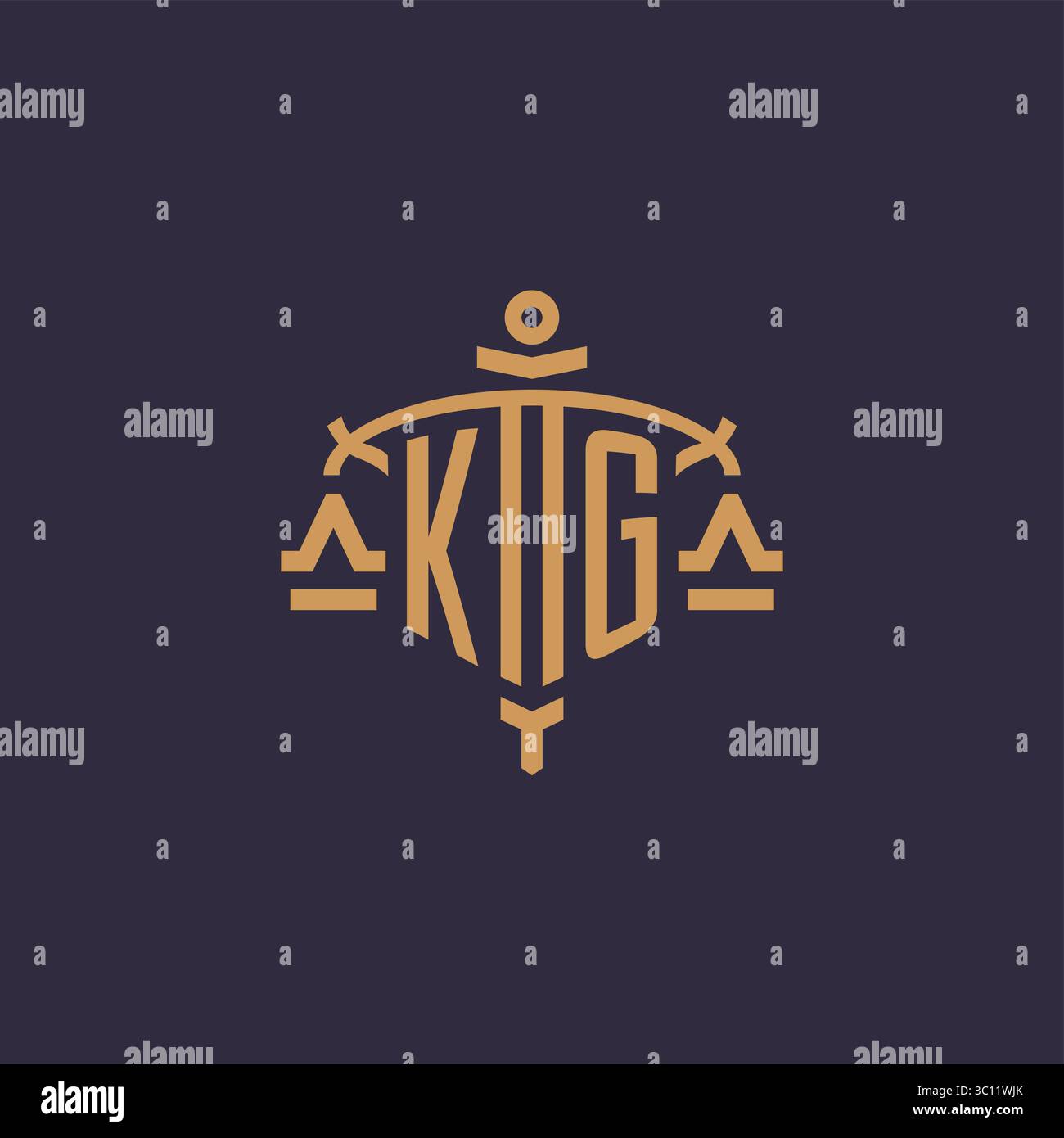 Monogram KG logo for legal firm with geometric scale and sword style vector graphic Stock Vector