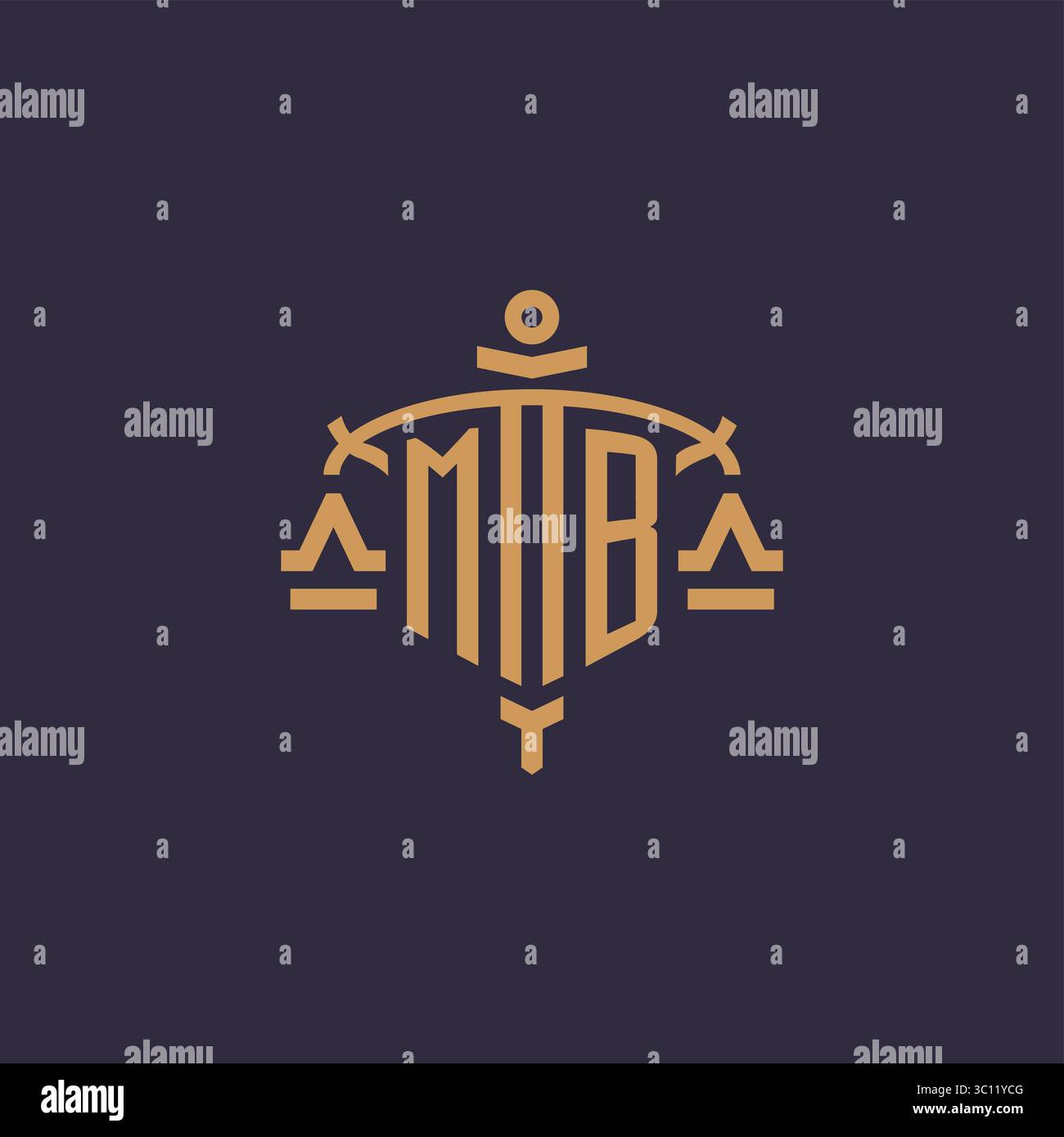 Monogram MB logo for legal firm with geometric scale and sword style vector graphic Stock Vector