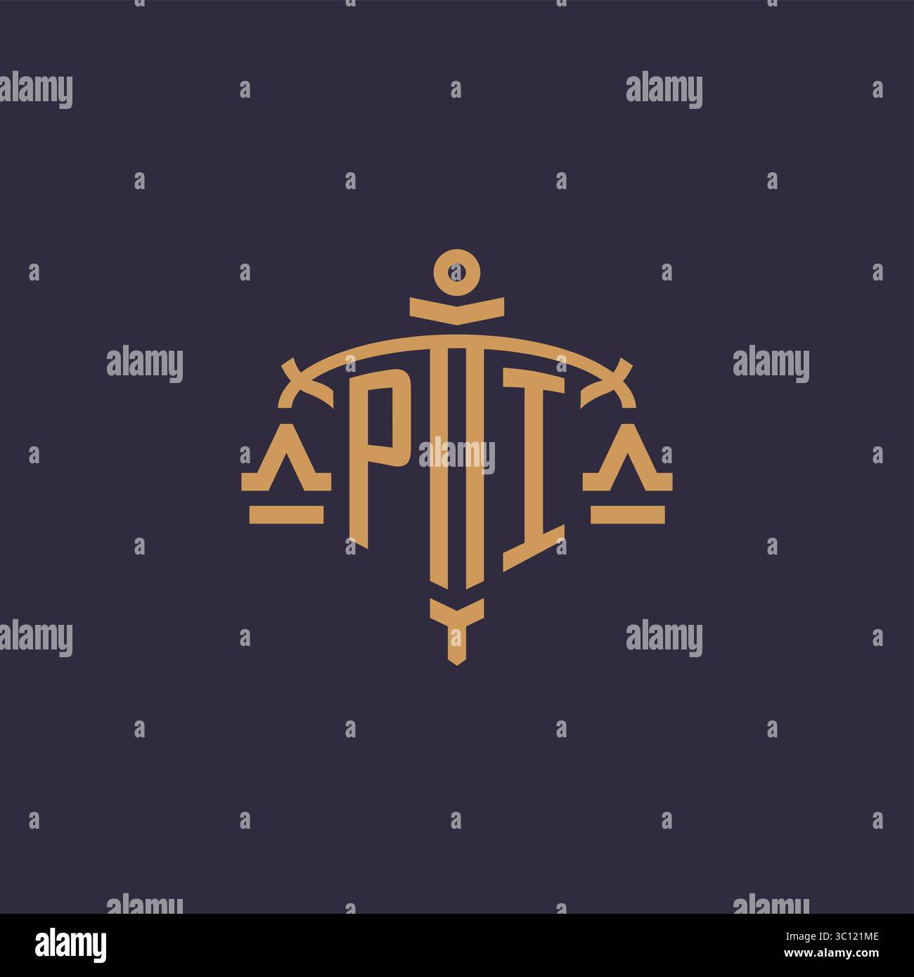 Monogram PI logo for legal firm with geometric scale and sword style vector graphic Stock Vector
