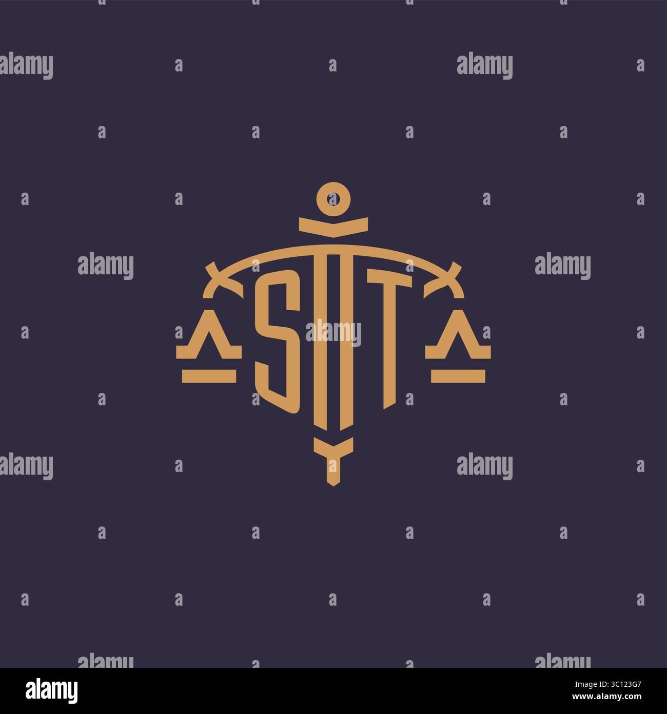 Monogram ST logo for legal firm with geometric scale and sword style vector graphic Stock Vector