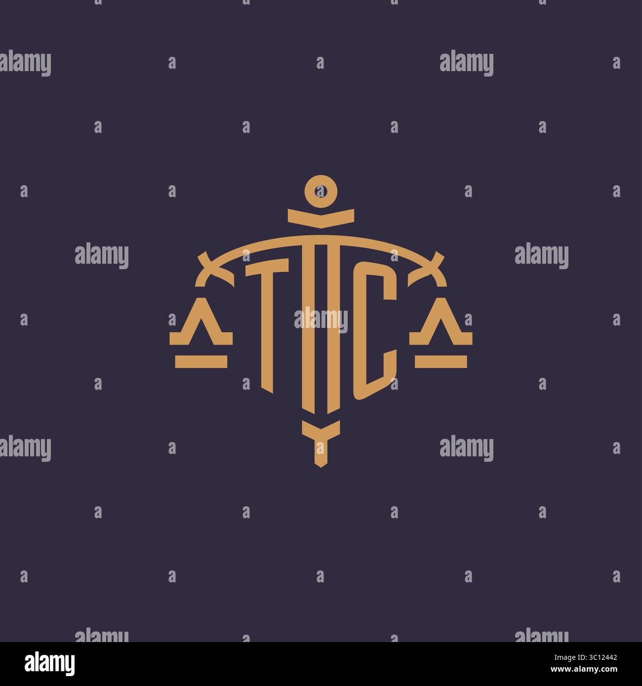 Monogram TC logo for legal firm with geometric scale and sword style vector graphic Stock Vector