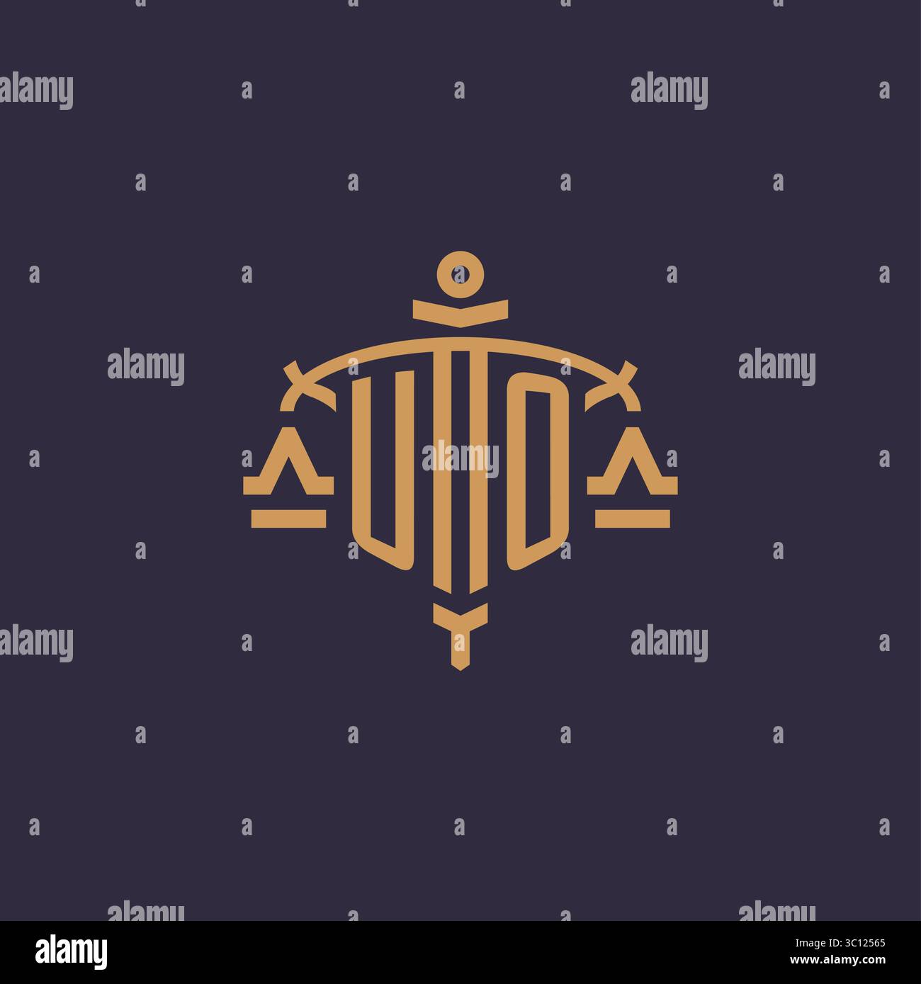 Monogram UO logo for legal firm with geometric scale and sword style vector graphic Stock Vector