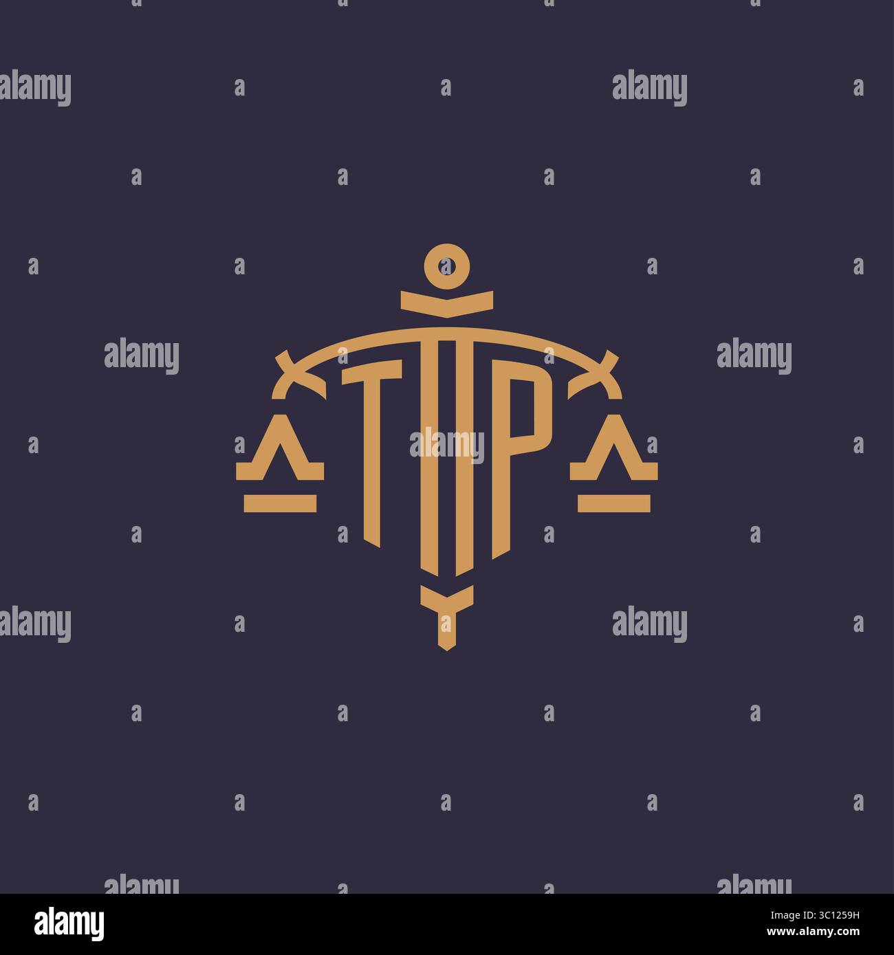 Monogram TP logo for legal firm with geometric scale and sword style vector graphic Stock Vector