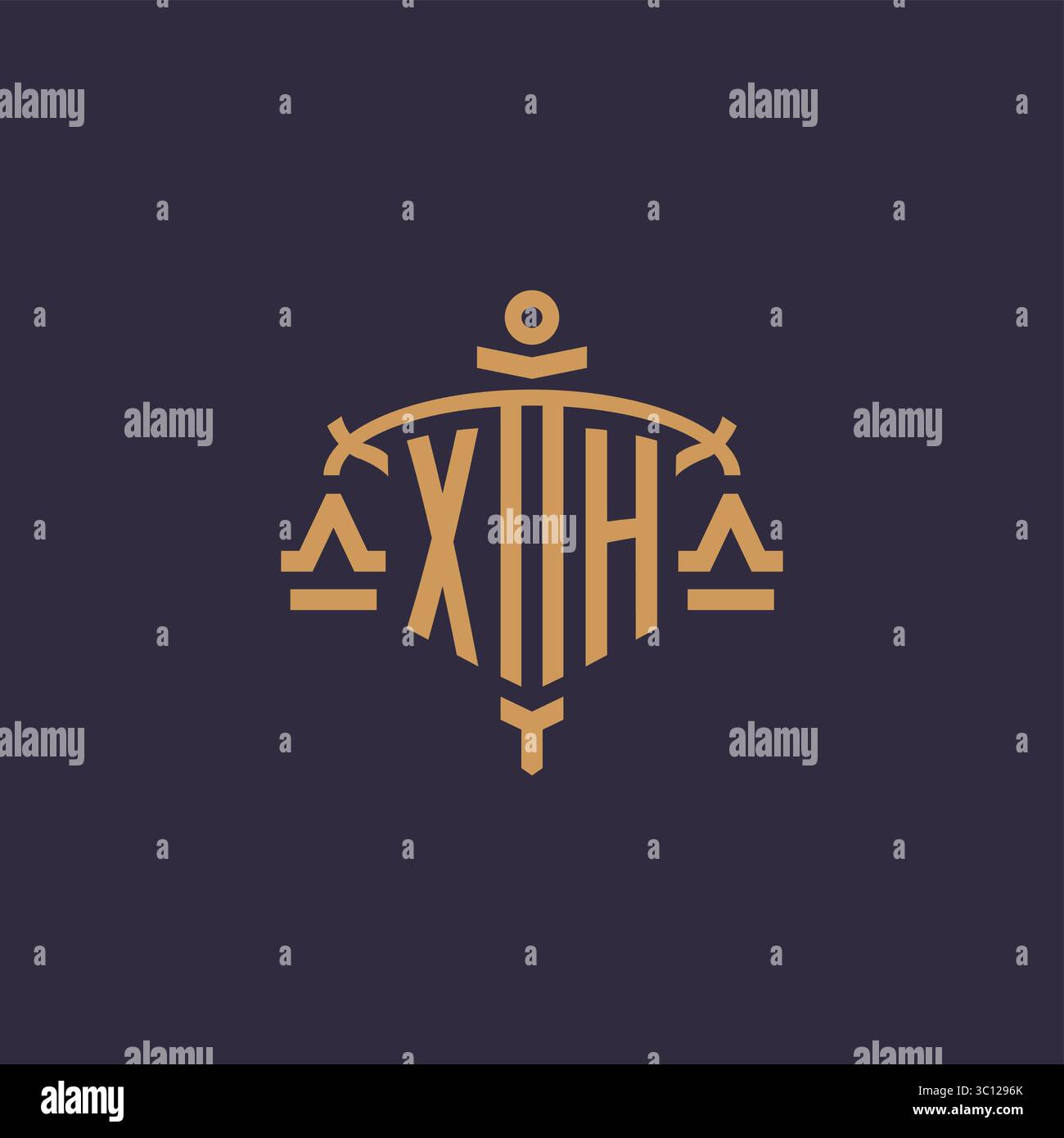 Monogram XH logo for legal firm with geometric scale and sword style ...