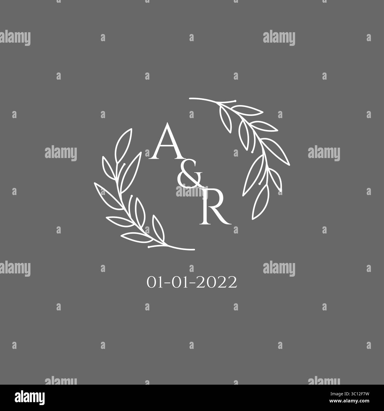 Initial letter AR monogram wedding logo with creative leaves decoration vector graphic vector graphic Stock Vector