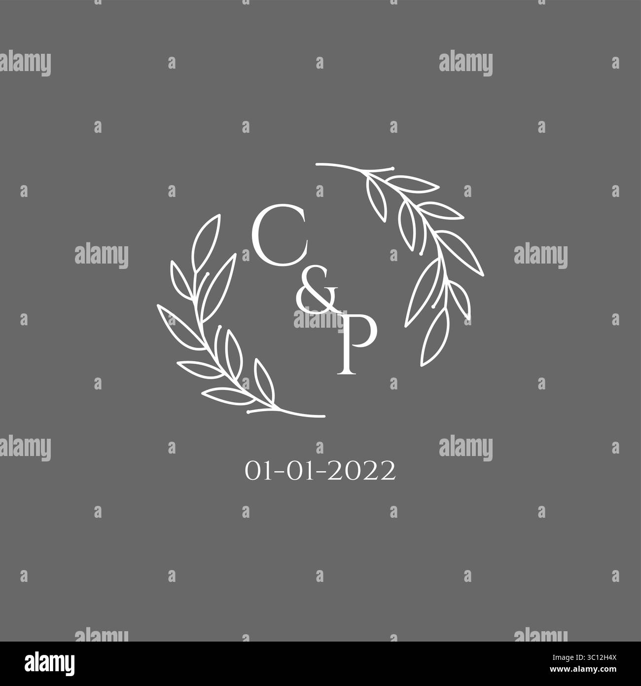 Initial letter CP monogram wedding logo with creative leaves decoration vector graphic vector graphic Stock Vector