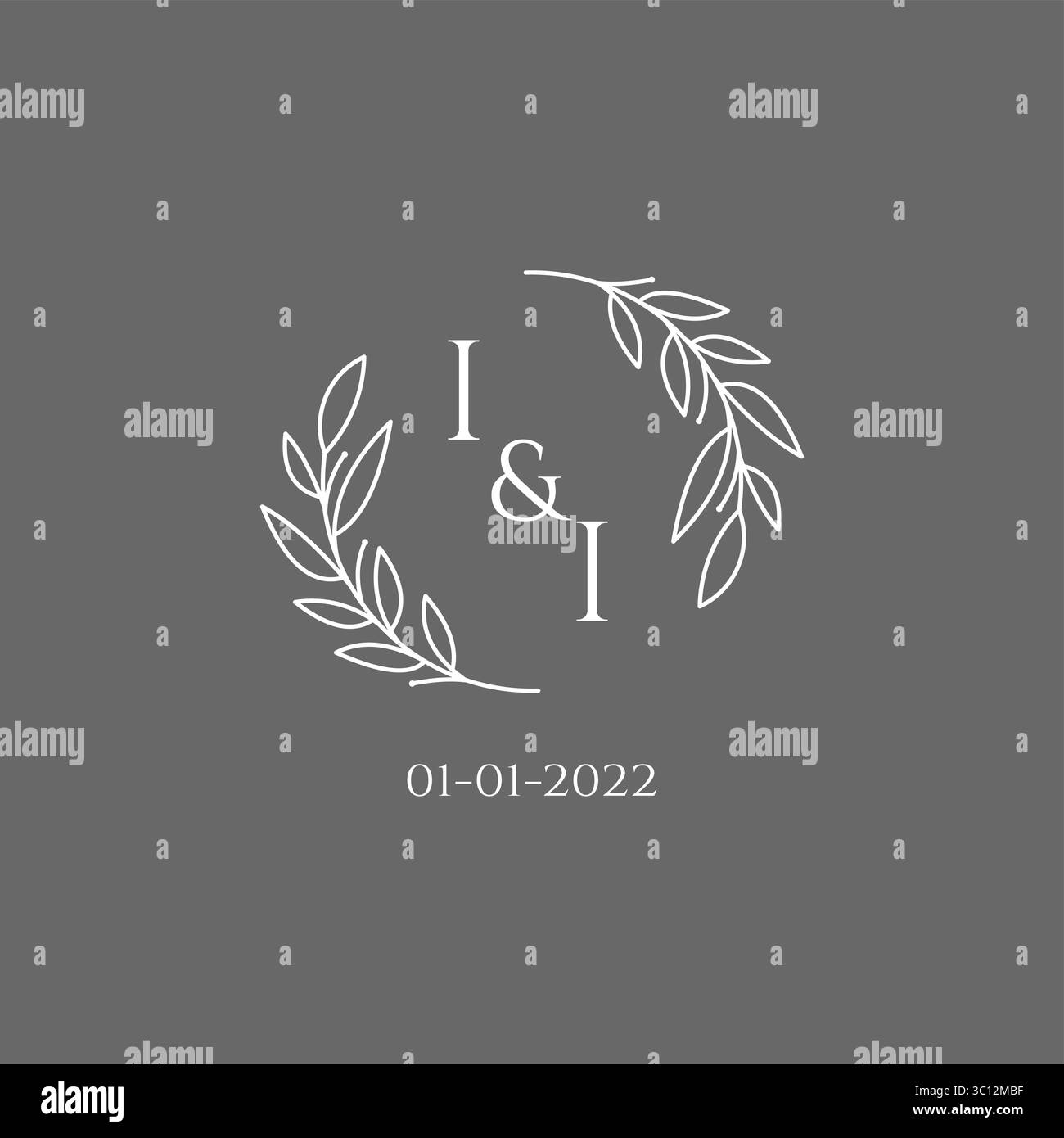 Initial letter II monogram wedding logo with creative leaves decoration vector graphic vector graphic Stock Vector