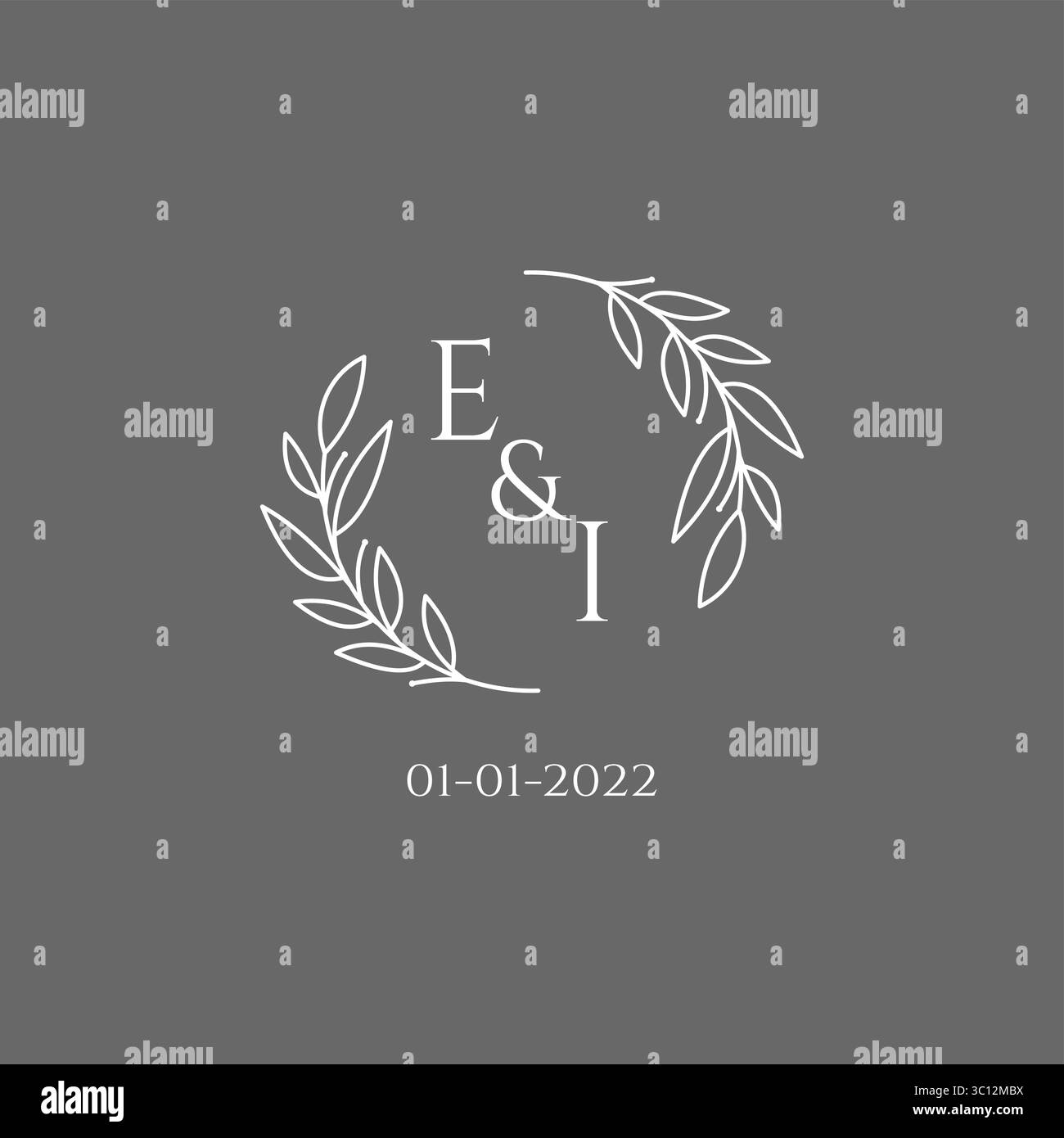 Initial letter EI monogram wedding logo with creative leaves decoration vector graphic vector graphic Stock Vector