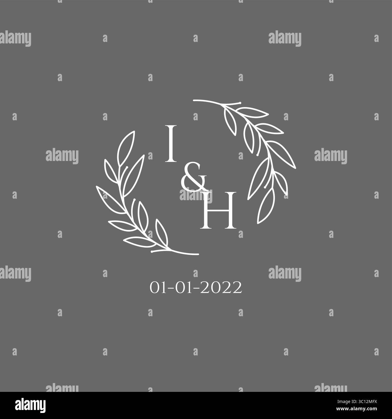Initial letter IH monogram wedding logo with creative leaves decoration vector graphic vector graphic Stock Vector