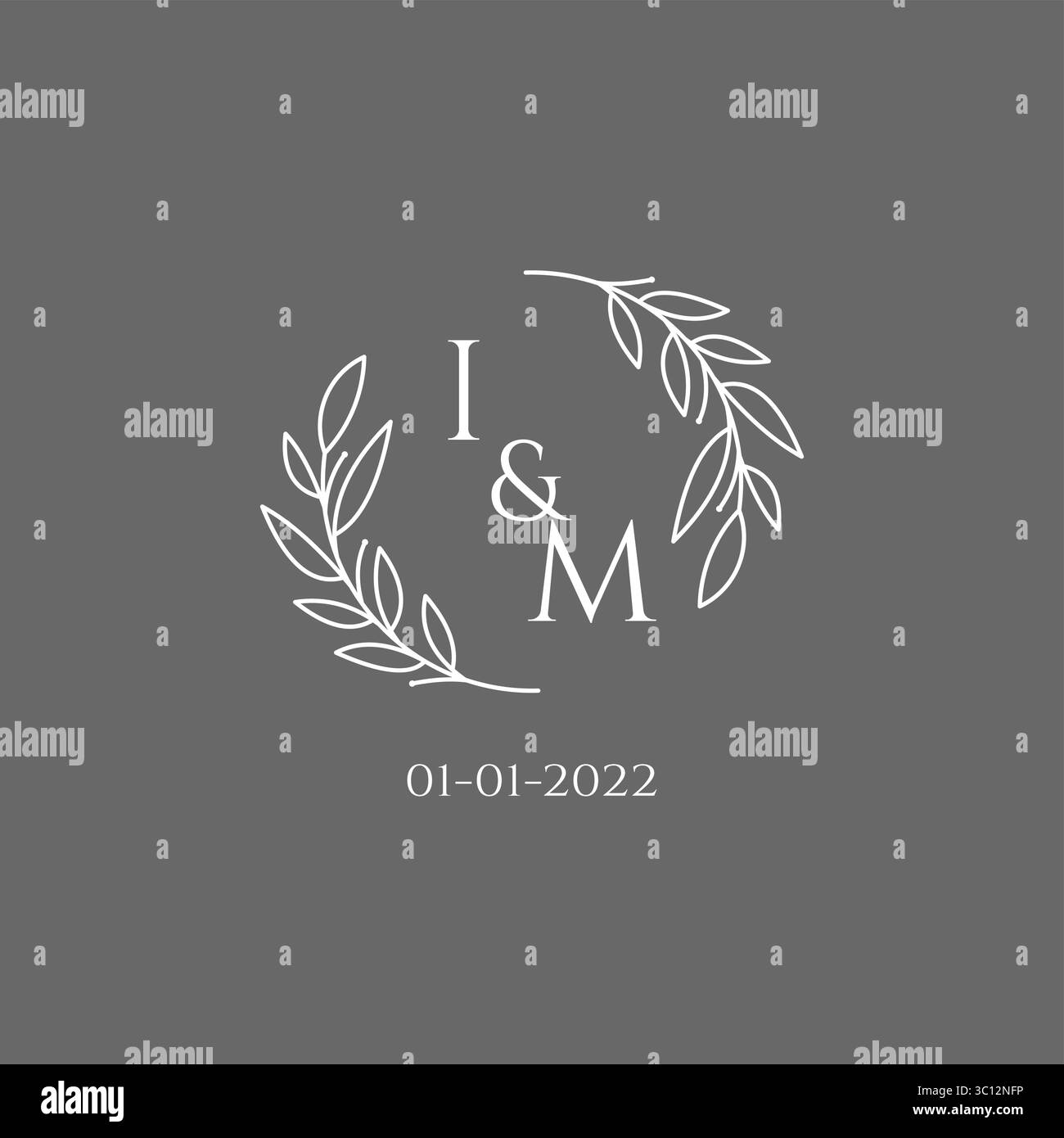 Initial letter IM monogram wedding logo with creative leaves decoration vector graphic vector graphic Stock Vector