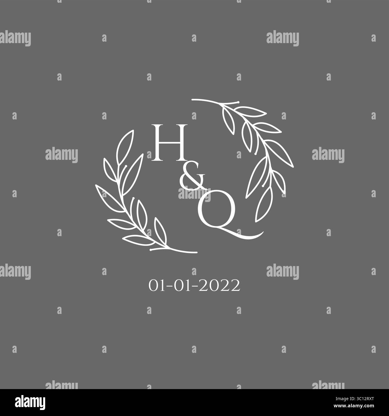 Initial letter HQ monogram wedding logo with creative leaves decoration vector graphic vector graphic Stock Vector