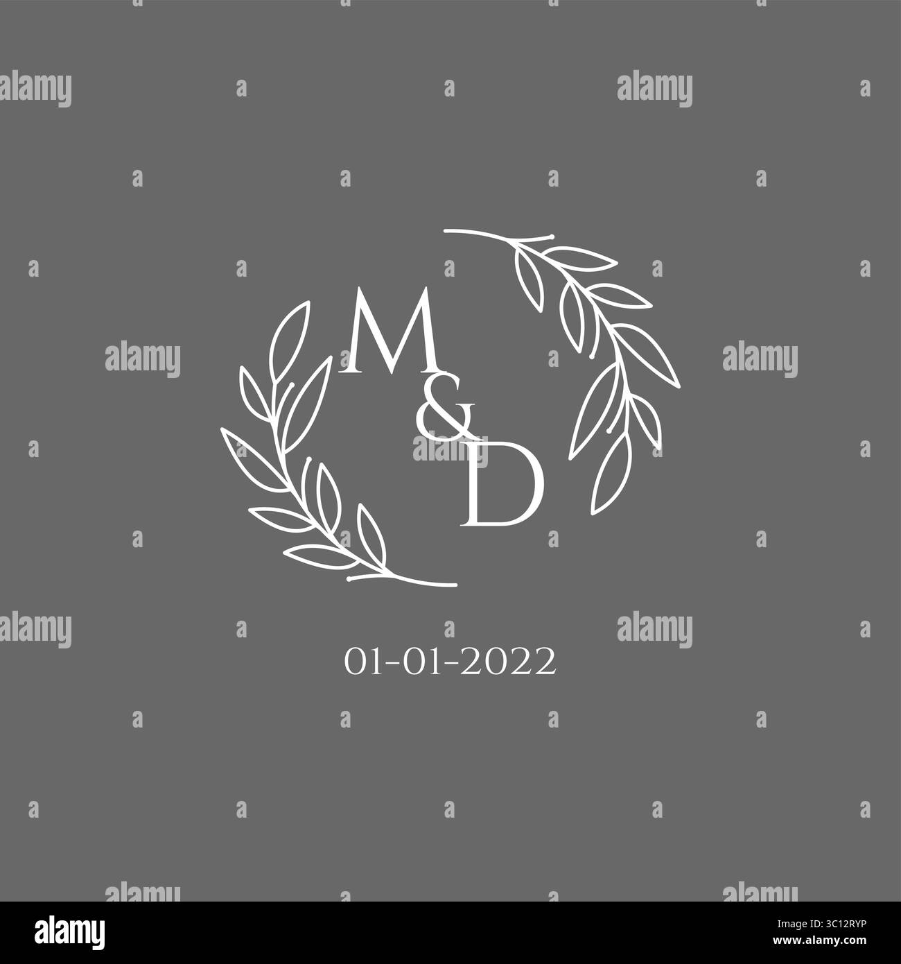 Initial letter MD monogram wedding logo with creative leaves decoration vector graphic vector graphic Stock Vector