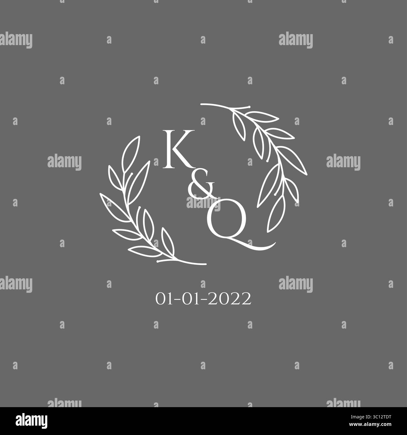 Initial letter KQ monogram wedding logo with creative leaves decoration vector graphic vector graphic Stock Vector