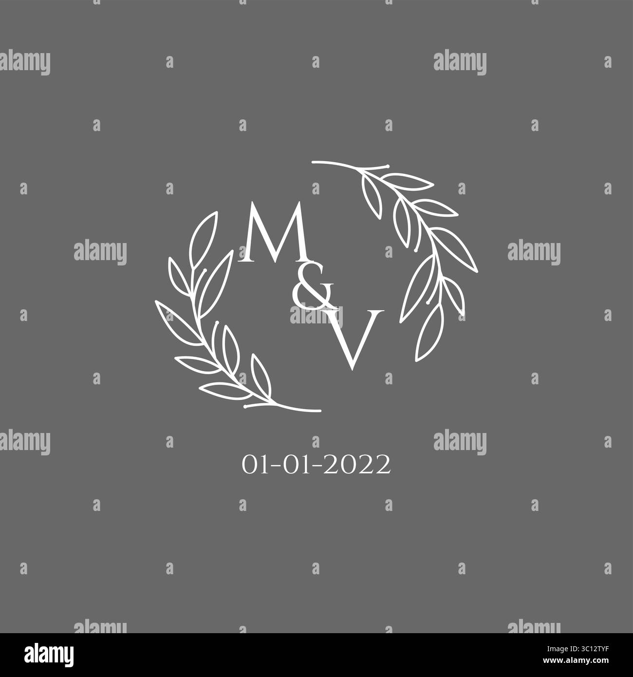 Initial letter MV monogram wedding logo with creative leaves decoration vector graphic vector graphic Stock Vector