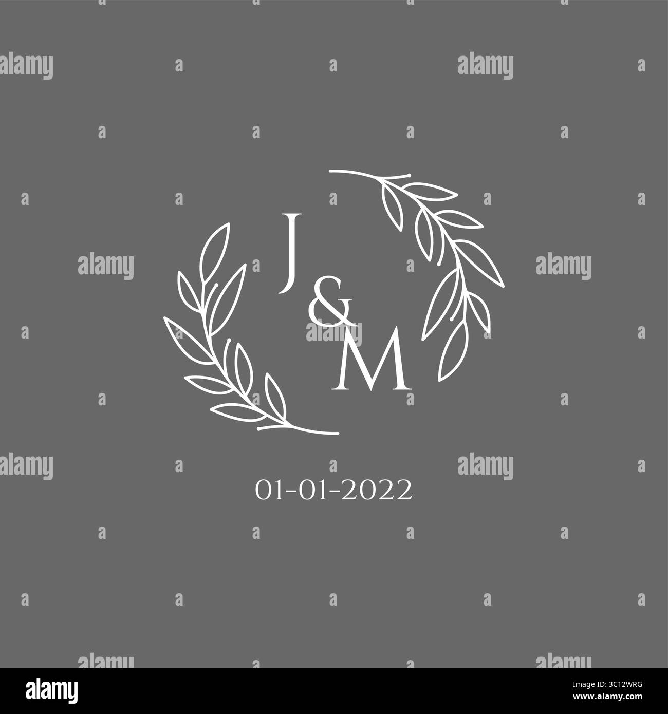 Initial letter JM monogram wedding logo with creative leaves decoration vector graphic vector graphic Stock Vector