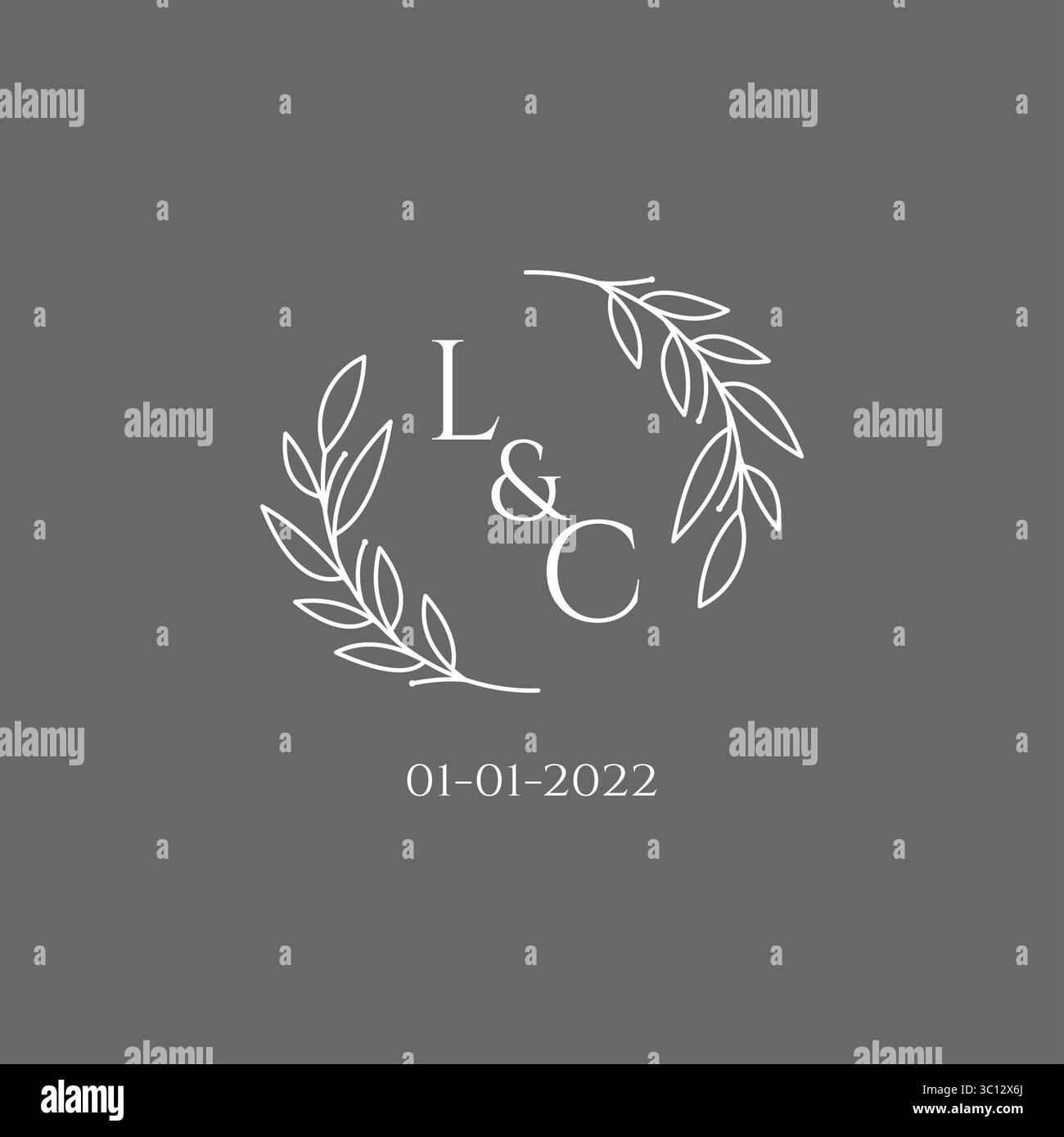 Initial letter LC monogram wedding logo with creative leaves decoration vector graphic vector graphic Stock Vector
