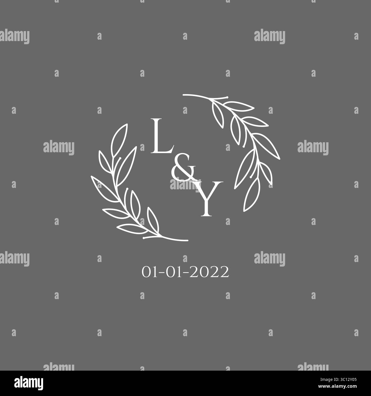 Initial letter LY monogram wedding logo with creative leaves decoration vector graphic vector graphic Stock Vector