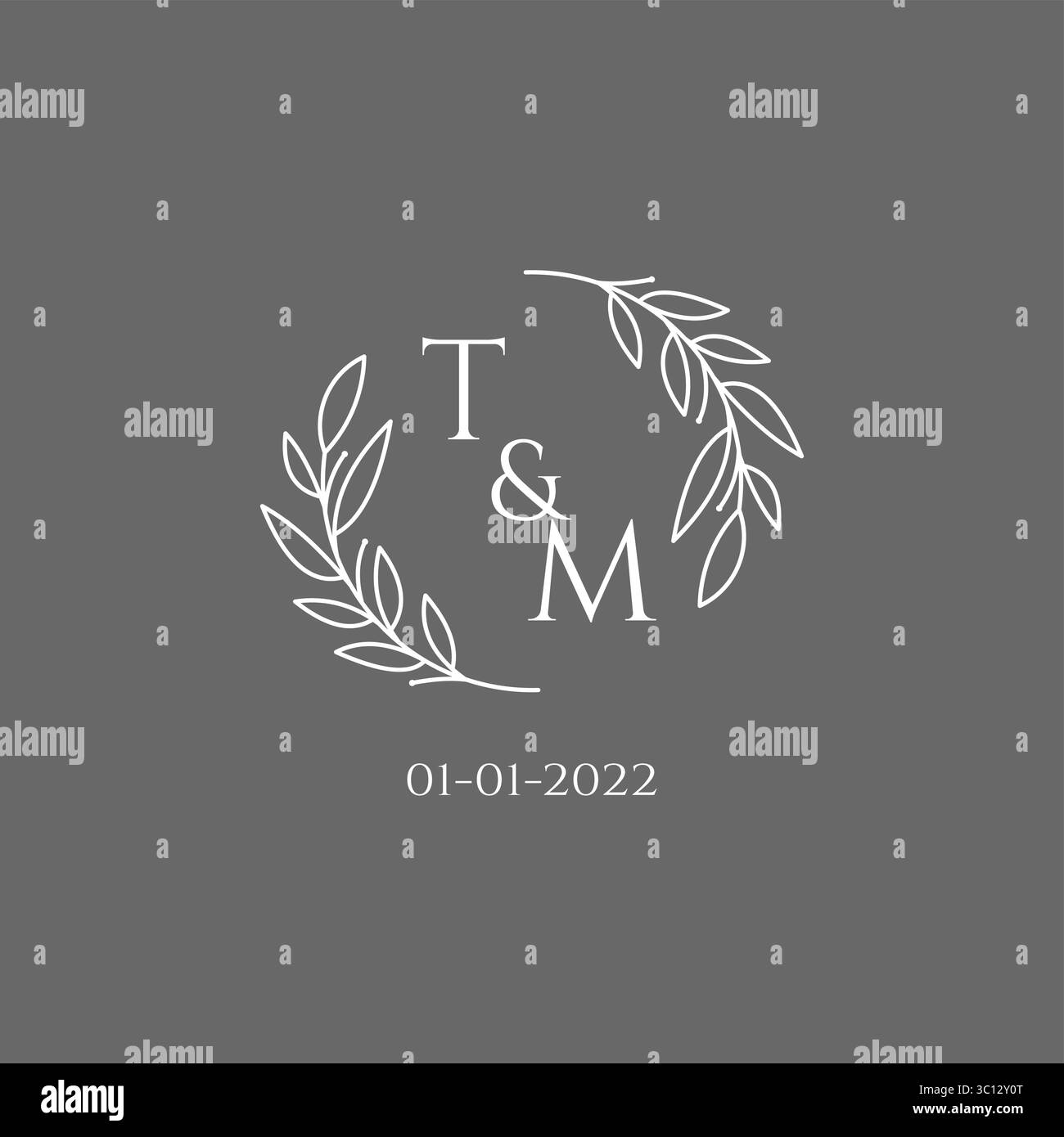 Initial letter TM monogram wedding logo with creative leaves decoration vector graphic vector graphic Stock Vector