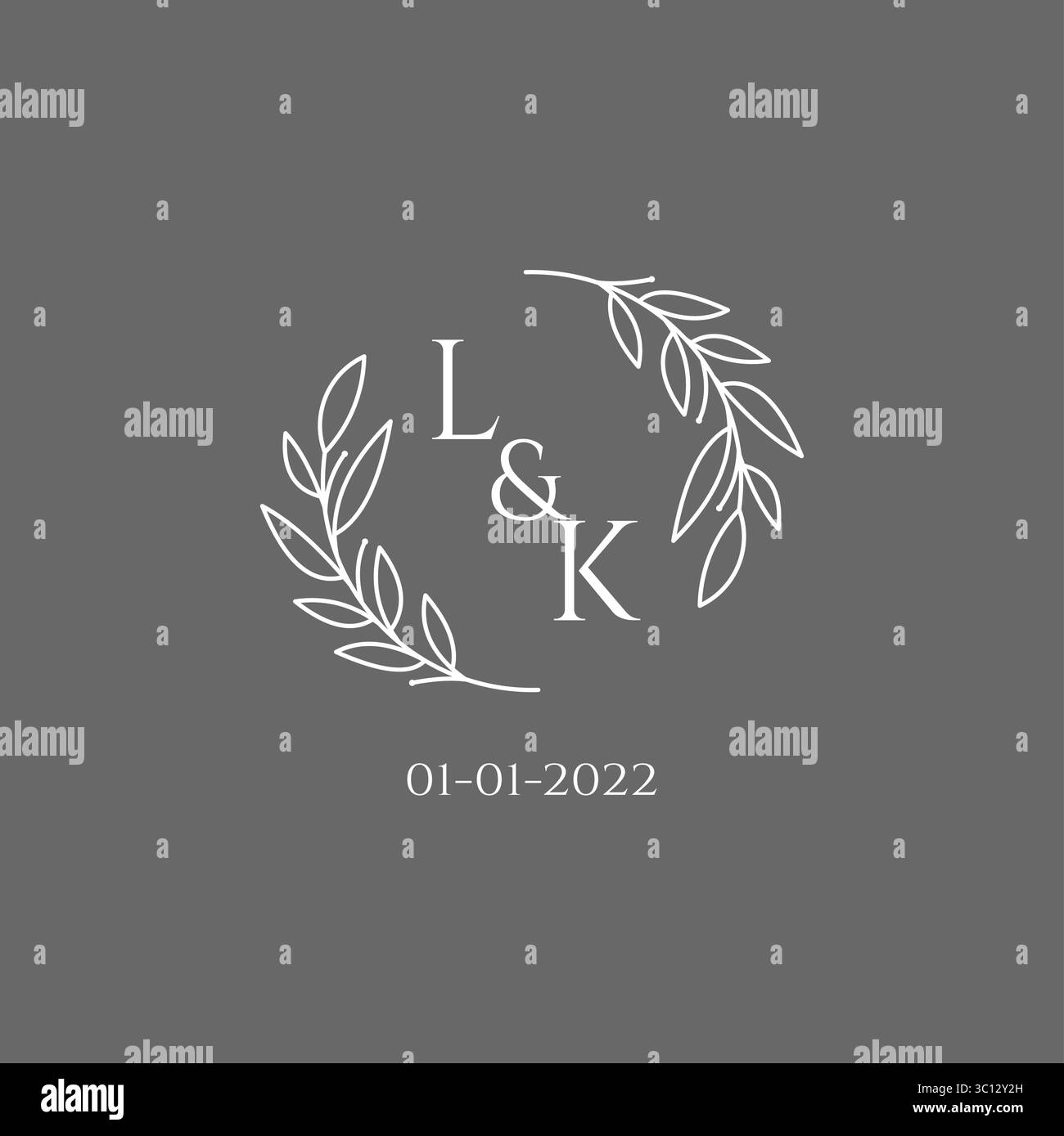 Initial letter LK monogram wedding logo with creative leaves decoration vector graphic vector graphic Stock Vector