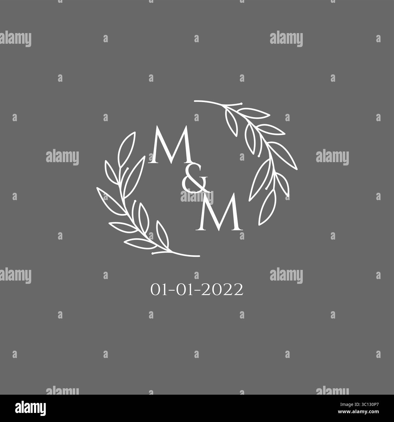 Initial letter MM monogram wedding logo with creative leaves decoration vector graphic vector graphic Stock Vector