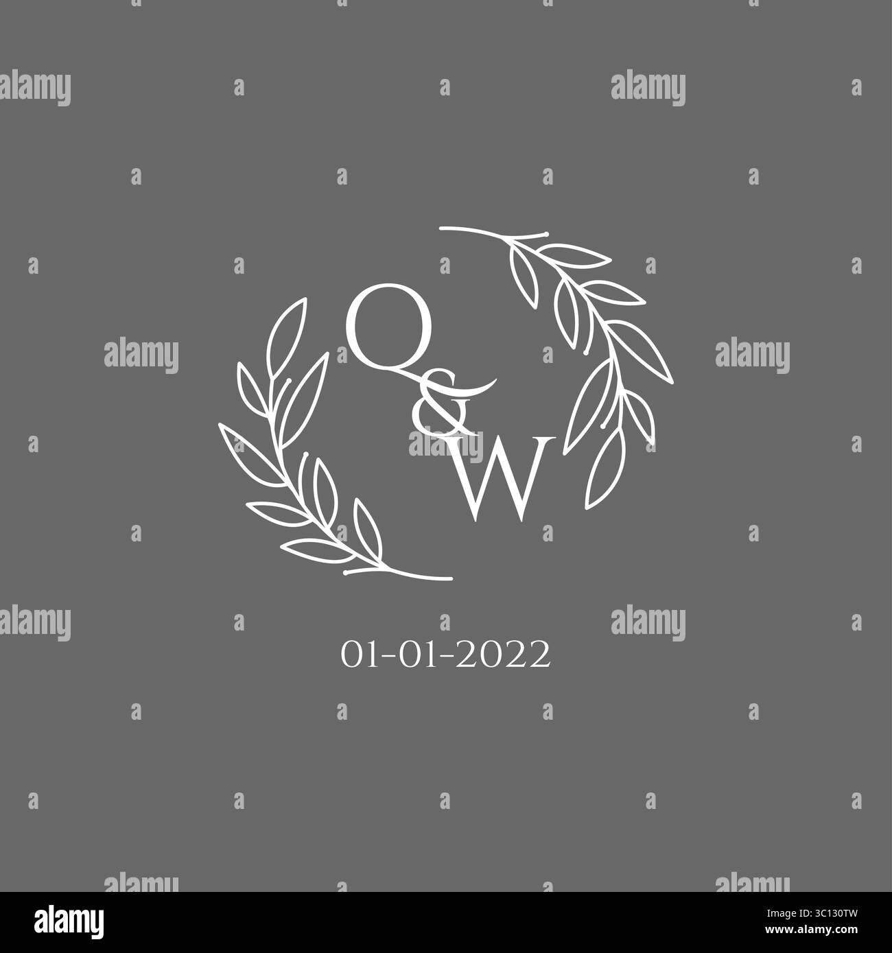 Initial letter QW monogram wedding logo with creative leaves decoration vector graphic vector graphic Stock Vector