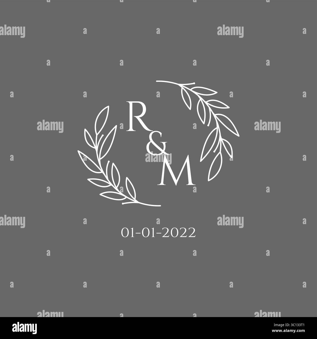 Initial letter RM monogram wedding logo with creative leaves decoration vector graphic vector graphic Stock Vector