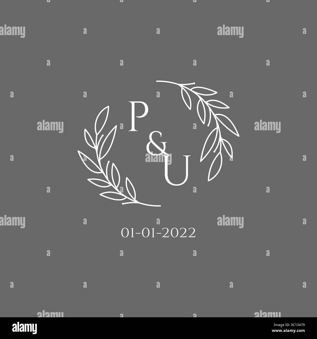 Initial letter PU monogram wedding logo with creative leaves decoration vector graphic vector graphic Stock Vector