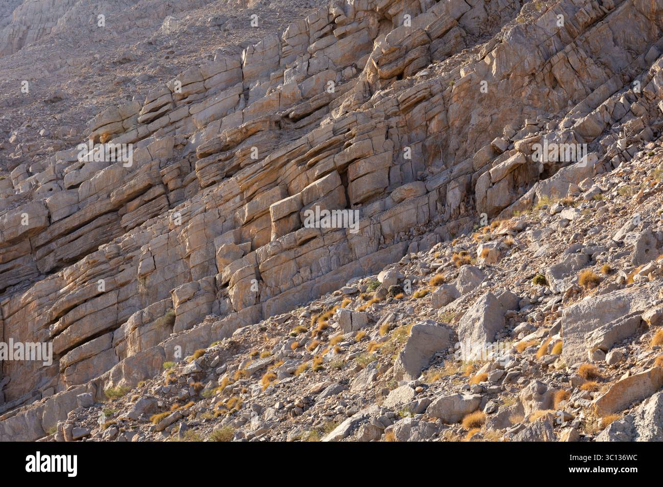 Rock formations and layers of rock and strata, close-up view of cracked ...