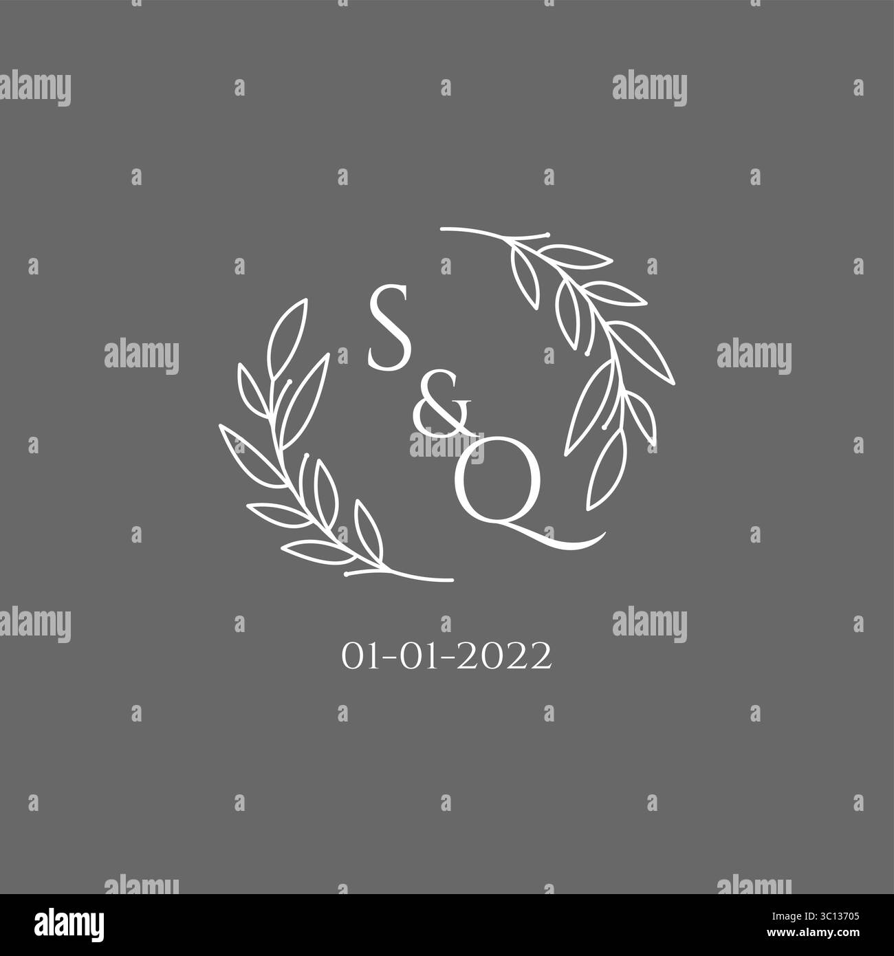 Initial letter SQ monogram wedding logo with creative leaves decoration vector graphic vector graphic Stock Vector