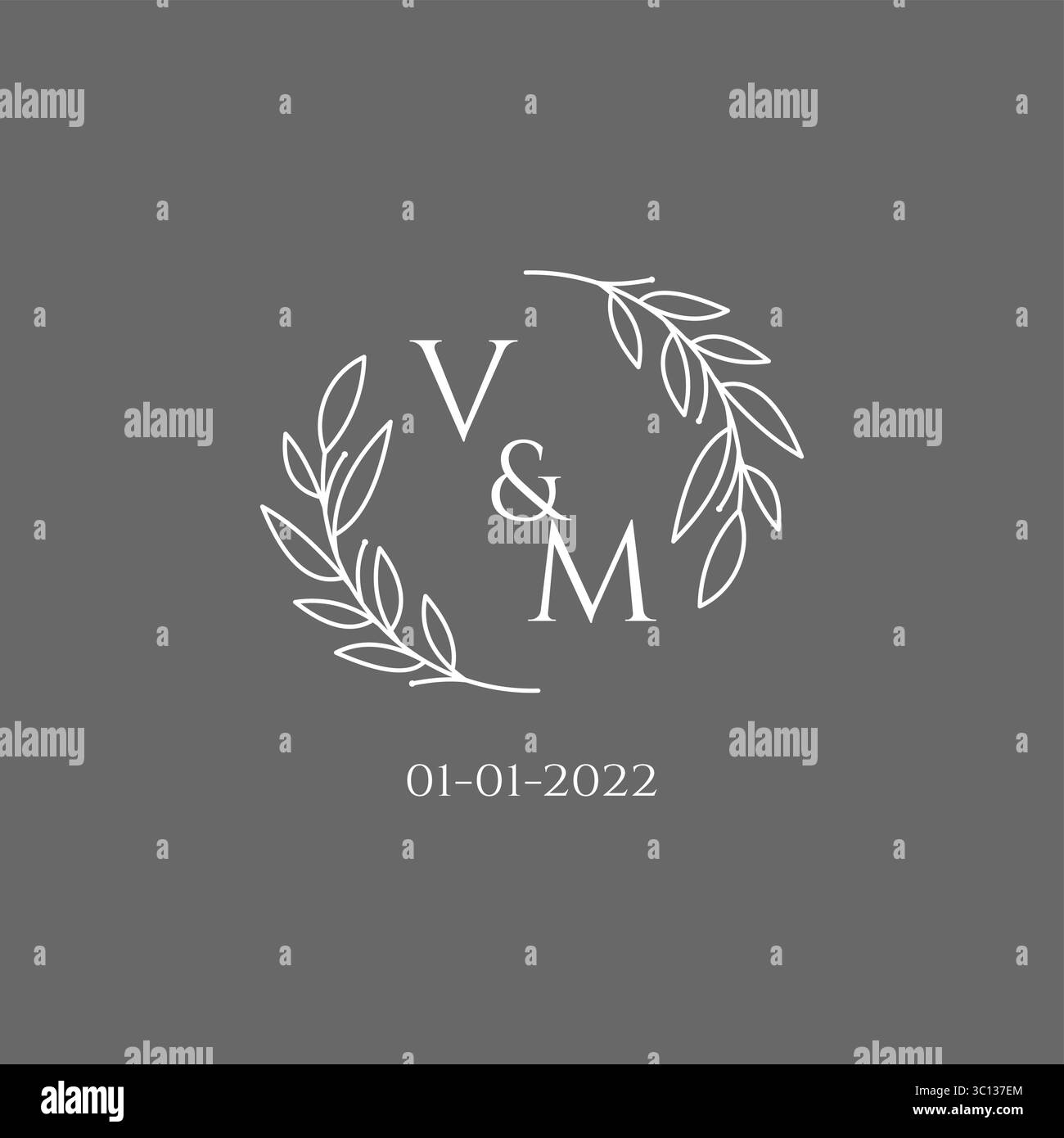 Initial letter VM monogram wedding logo with creative leaves decoration vector graphic vector graphic Stock Vector