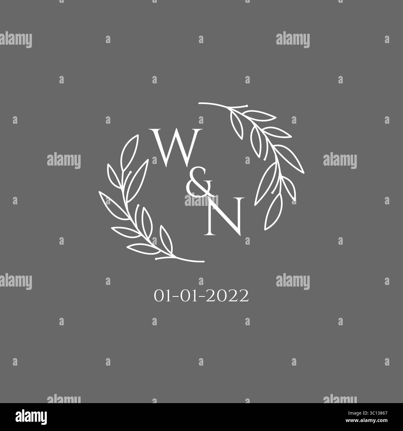 Initial letter WN monogram wedding logo with creative leaves decoration vector graphic vector graphic Stock Vector