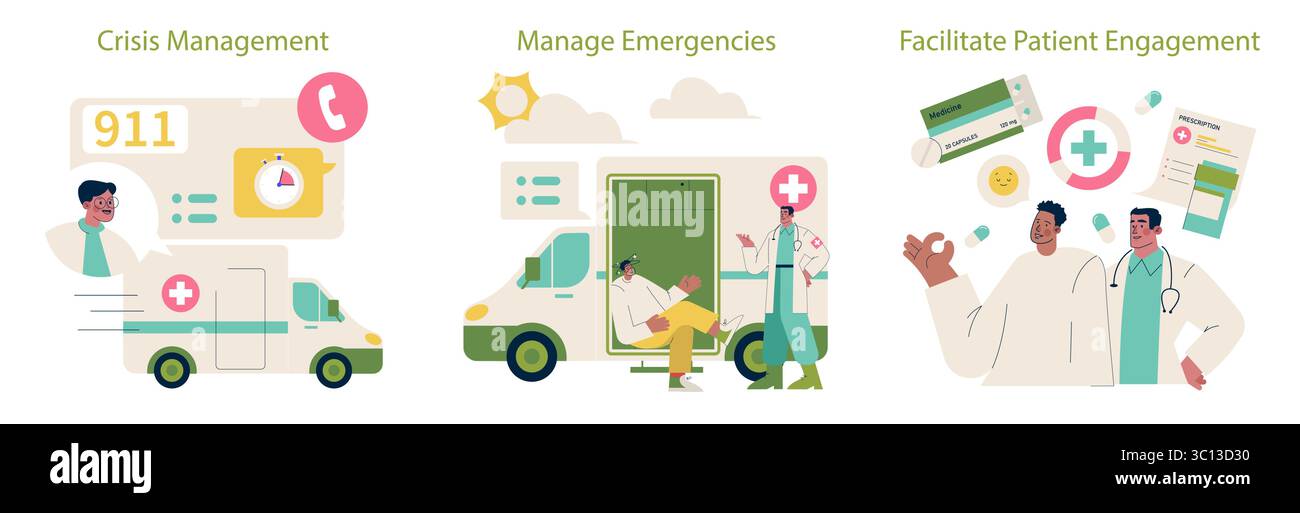 Vector illustration depicting crisis management, emergency care in ...