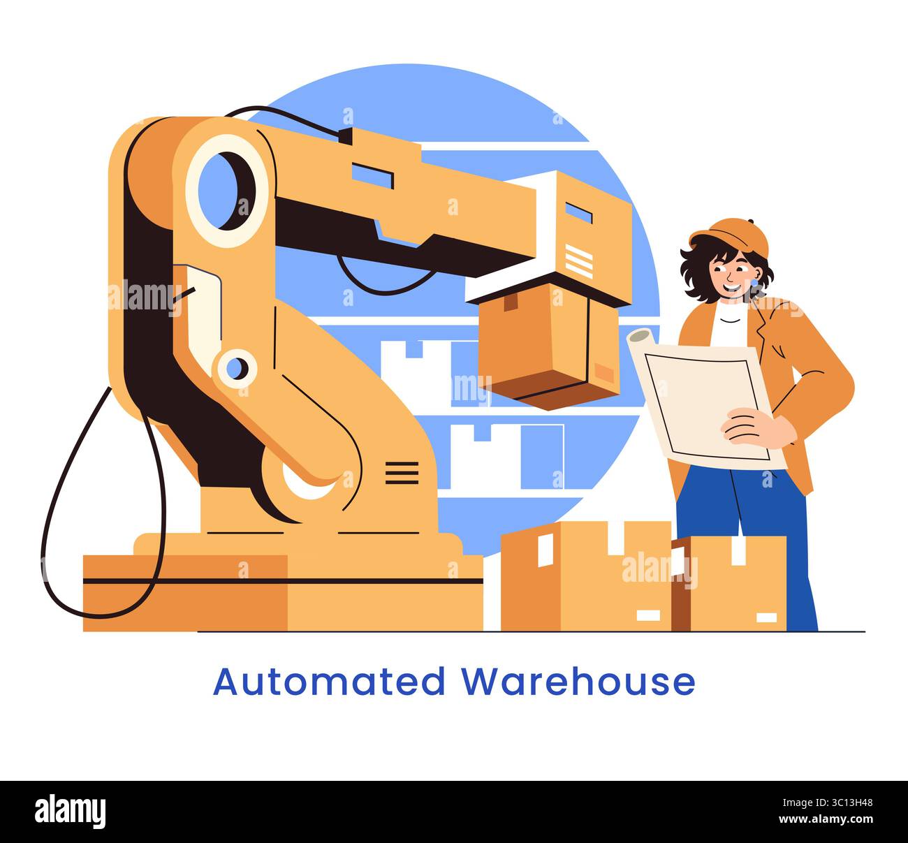 Future Of Delivery concept. Robotic arm organizes packages in a smart ...