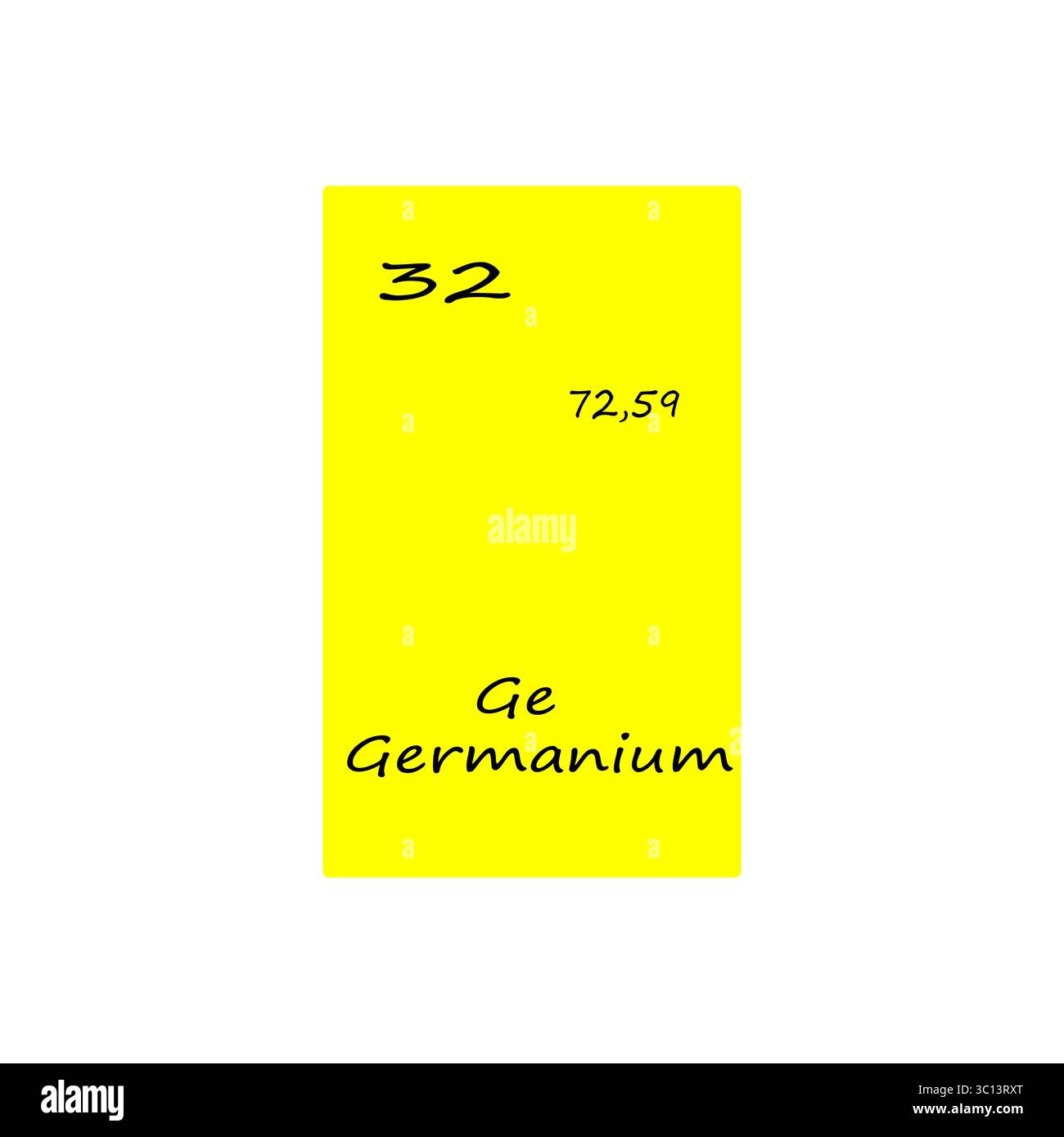 Thirty two 32 Ge. Germanium element display. Number 72 point 59. Vector periodic table. Stock Vector