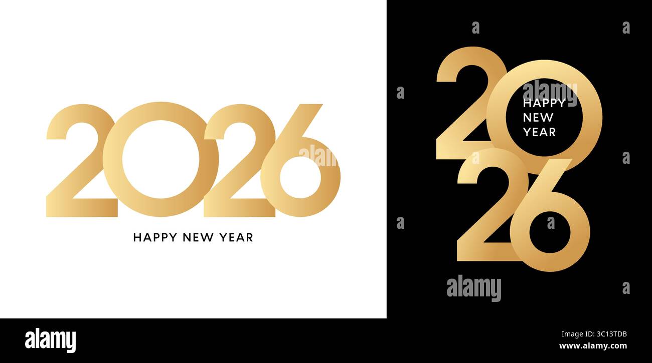 Gold 2026 number, New Year logo, greeting card design set Stock Vector ...