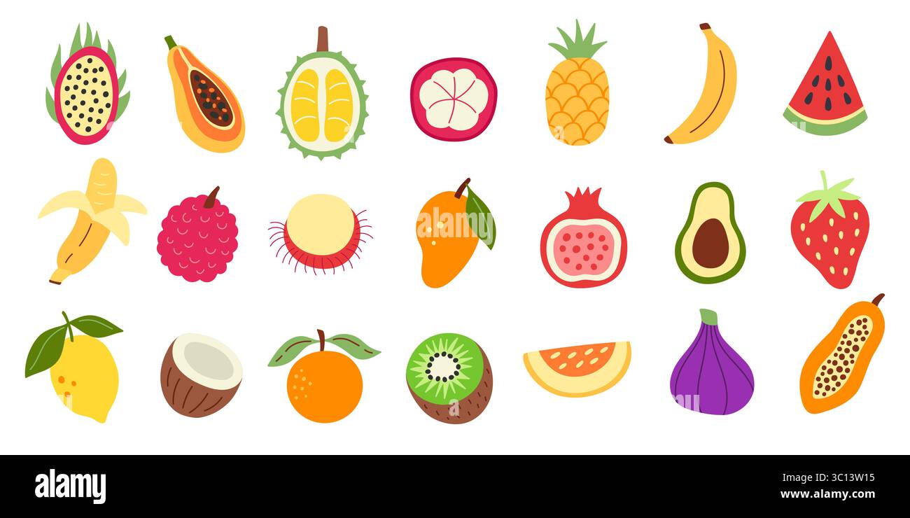 Fruits cartoon vector illustrations big icon set Stock Vector