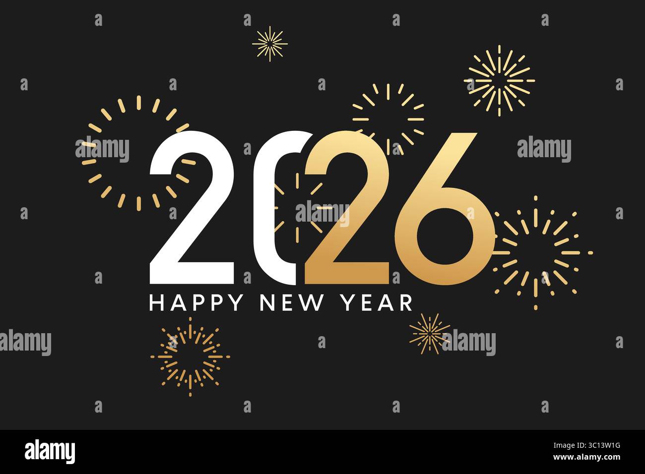 2026 gold fireworks greeting card, black New Year poster Stock Vector ...