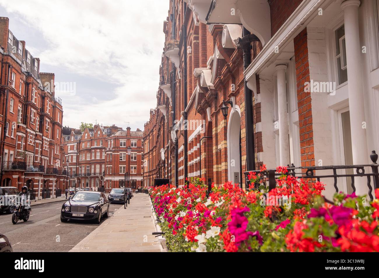 LONDON- JULY 15, 2025: Red brick mansion buildings in the prestigious neighbourhood around Egerton Gardens in South Kensington Knightsbridge area Stock Photo