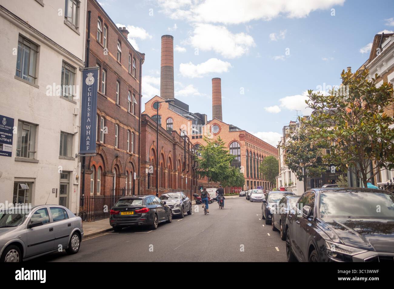 LONDON- JULY 16, 2025: Houses, apartments and the Powerhouse apartment complex in Lots Road area of Chelsea SW10, south west London Stock Photo