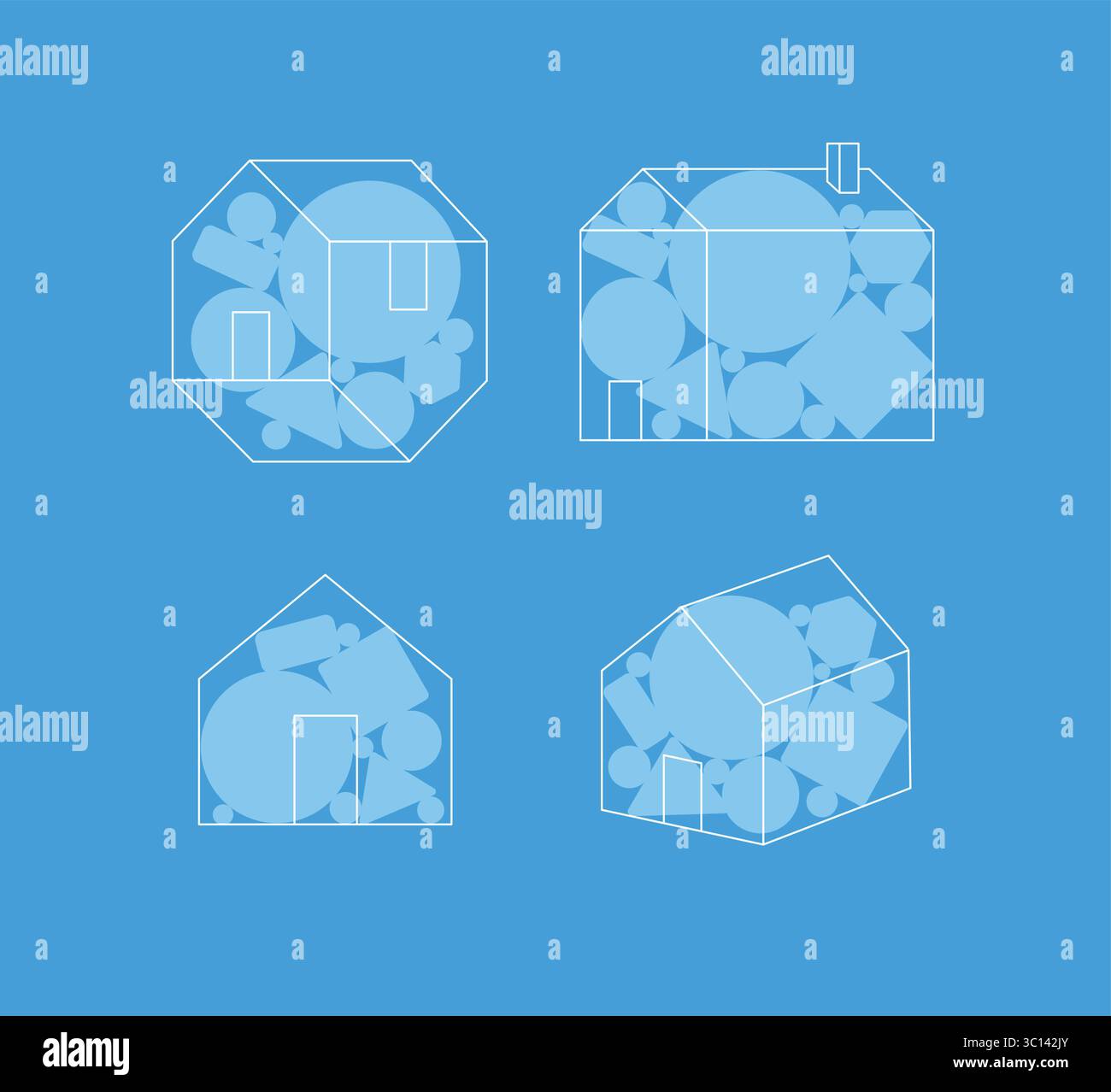 House Using Shape Colored House design different shapes drawing on blue background Stock Vector ...