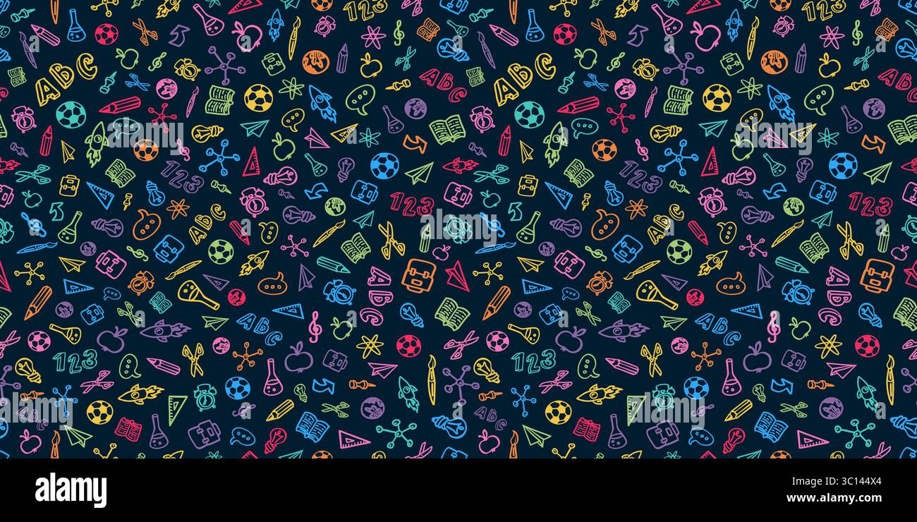 Back to School Seamless Pattern Banner Design with Hand Drawn Doodles ...